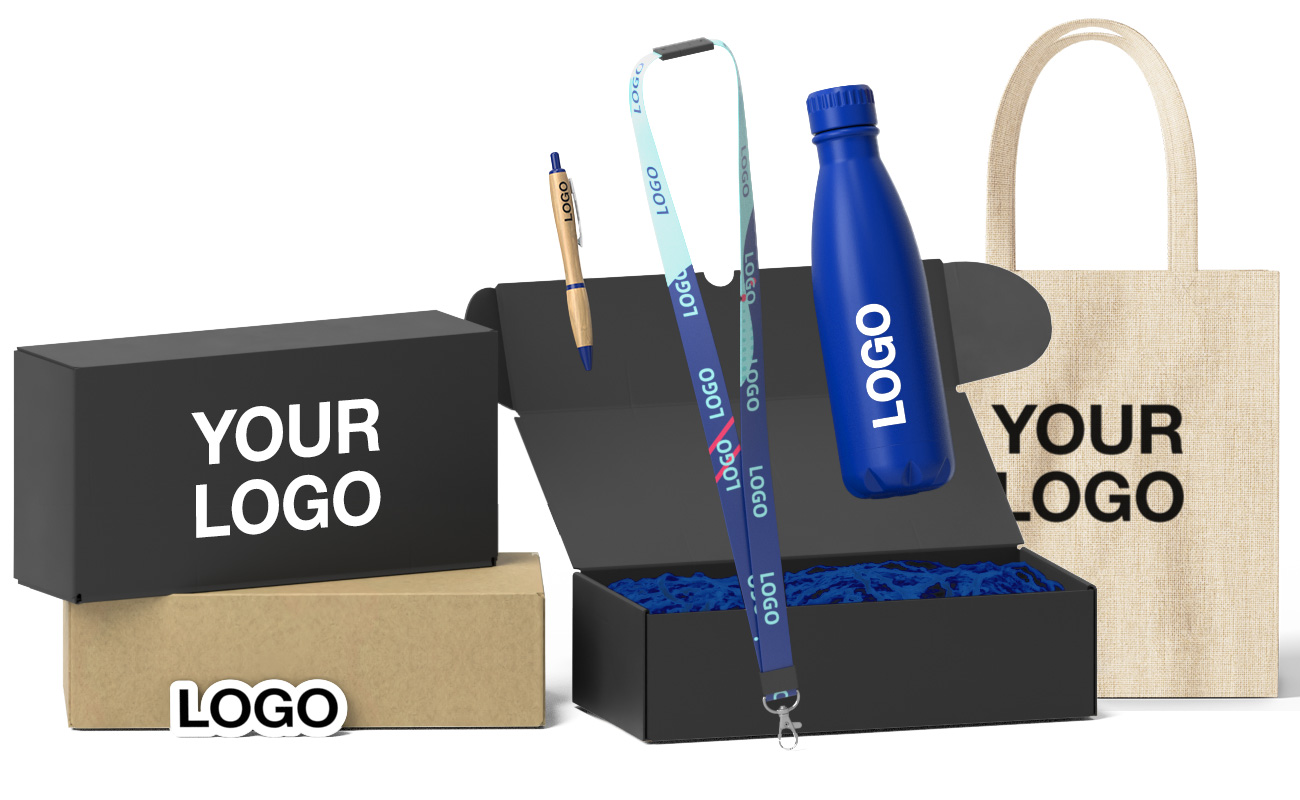 Example Merch Pack Box Branded Merch Packs with Logo, Expo M Merch Pack