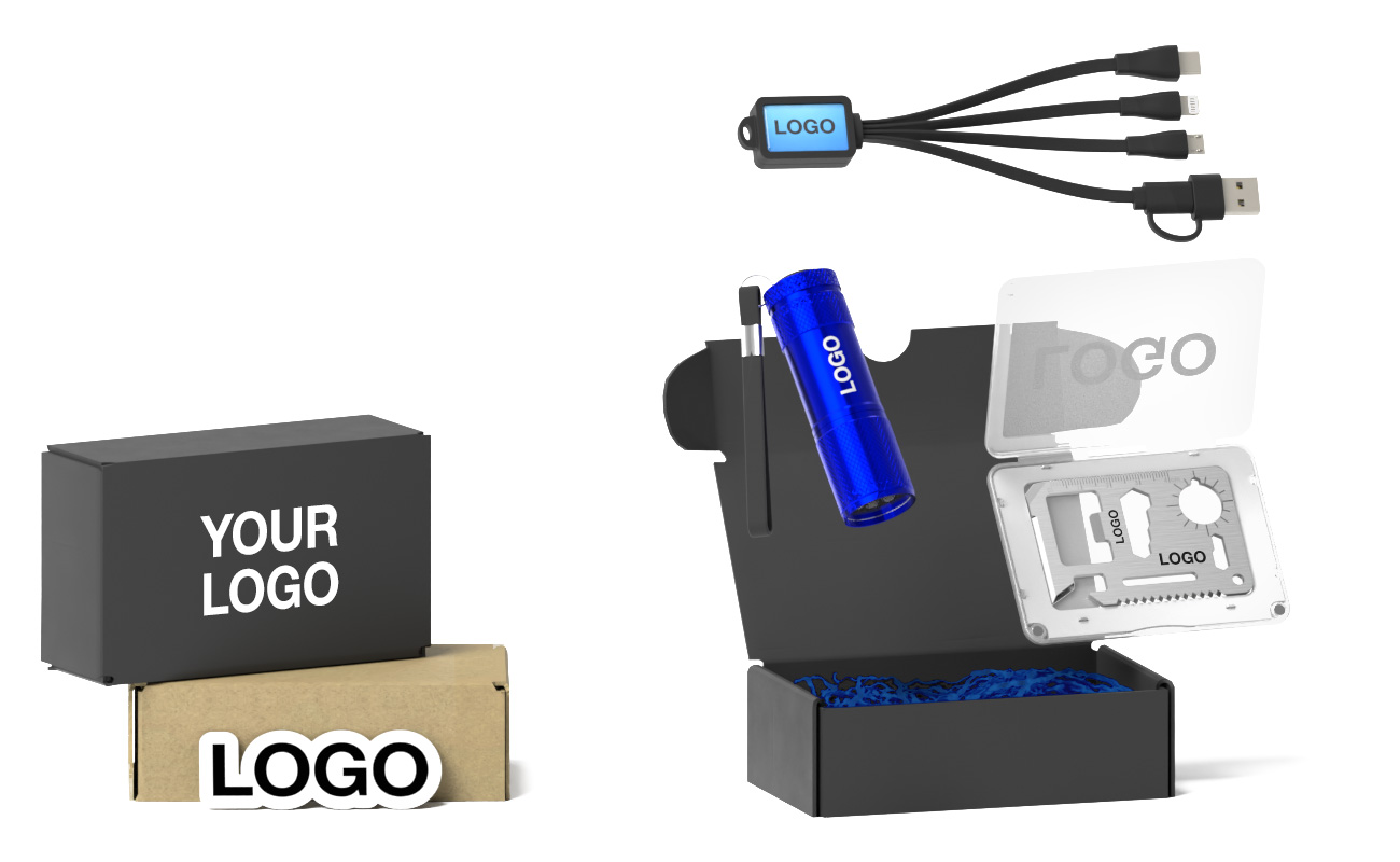 Example Merch Pack Box Custom Promotional Merch Packs, Gear Merch Pack