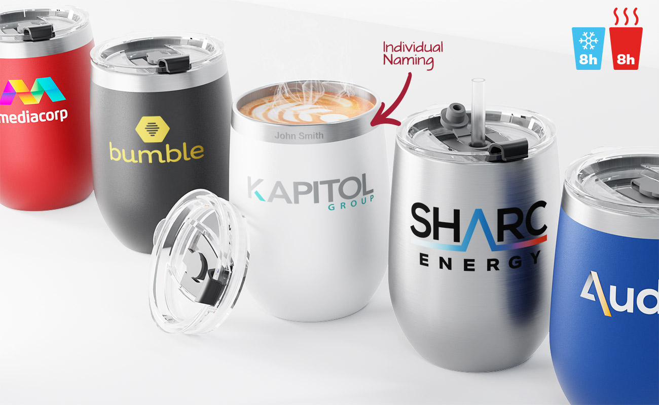 custom branded stainless steel tumbler and coaster