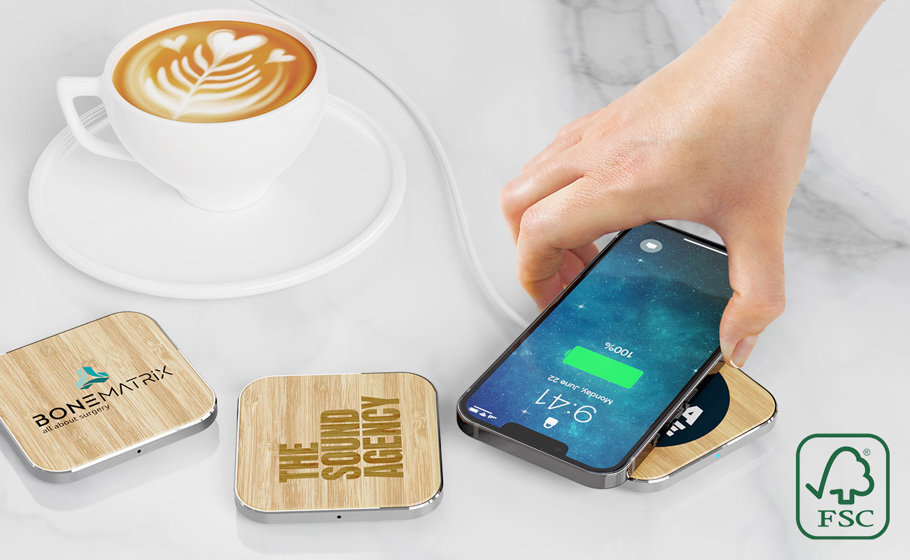 custom branded bamboo wireless chargers